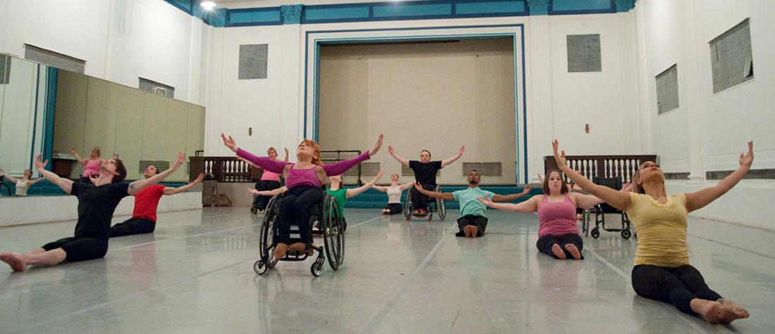 Mary & dancers in rehearsal class, courtesy of Dancing Wheels Company